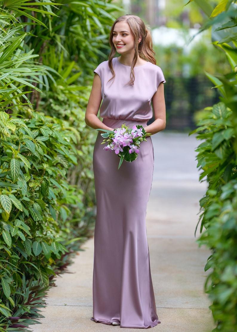 Taupe Long Sleeveless Silk Fabric Formal Bridesmaid Dress Suitable For Wedding Dress